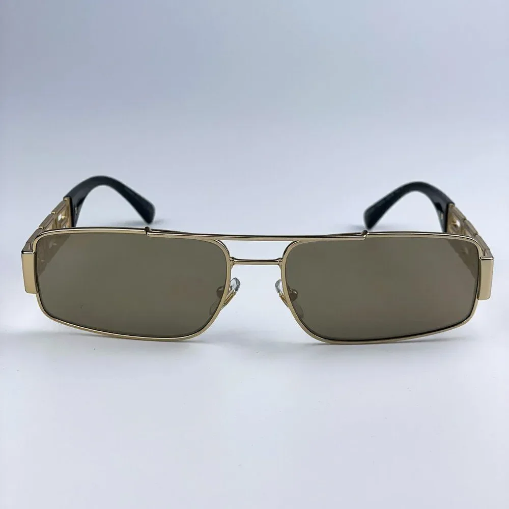 NEW Versace VE2257 10025A Gold Light Brown Mirror Metal Pilot Unisex Sunglasses
